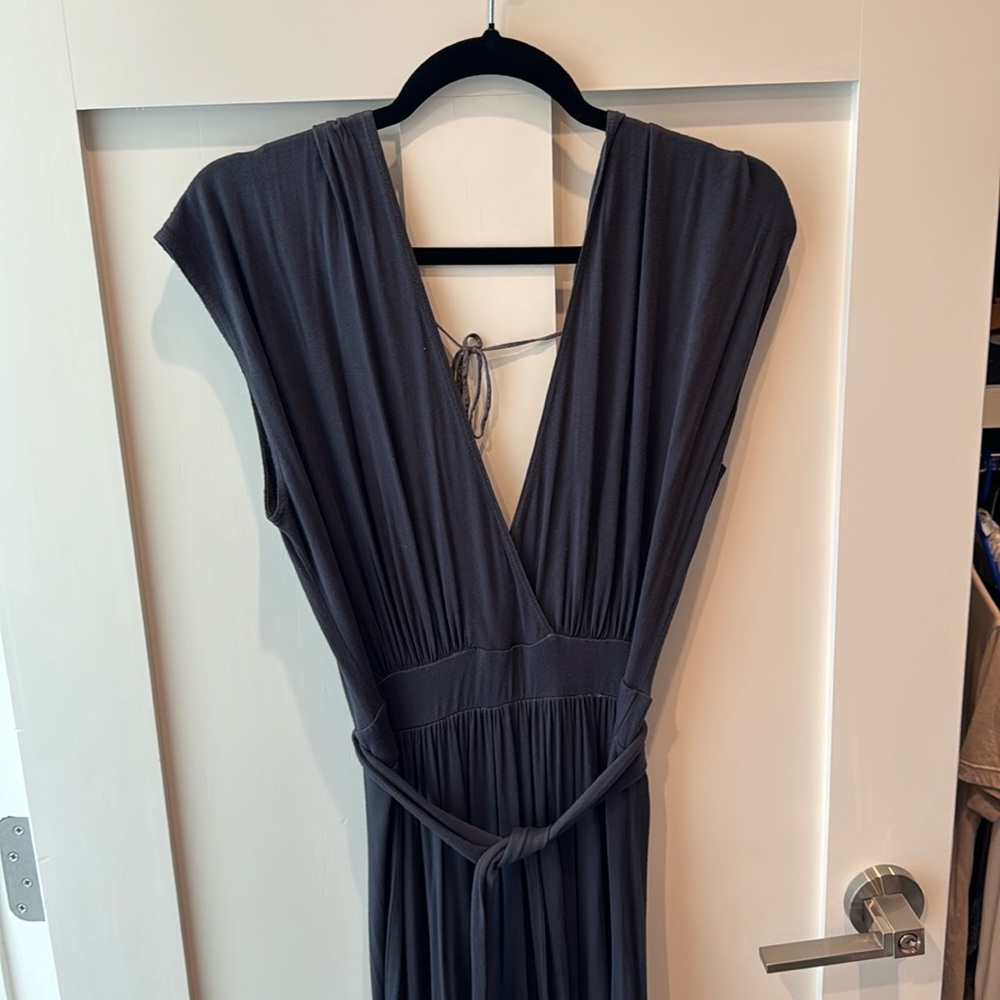 Stewart & Brown blue grey maxi goddess dress, low back, size small